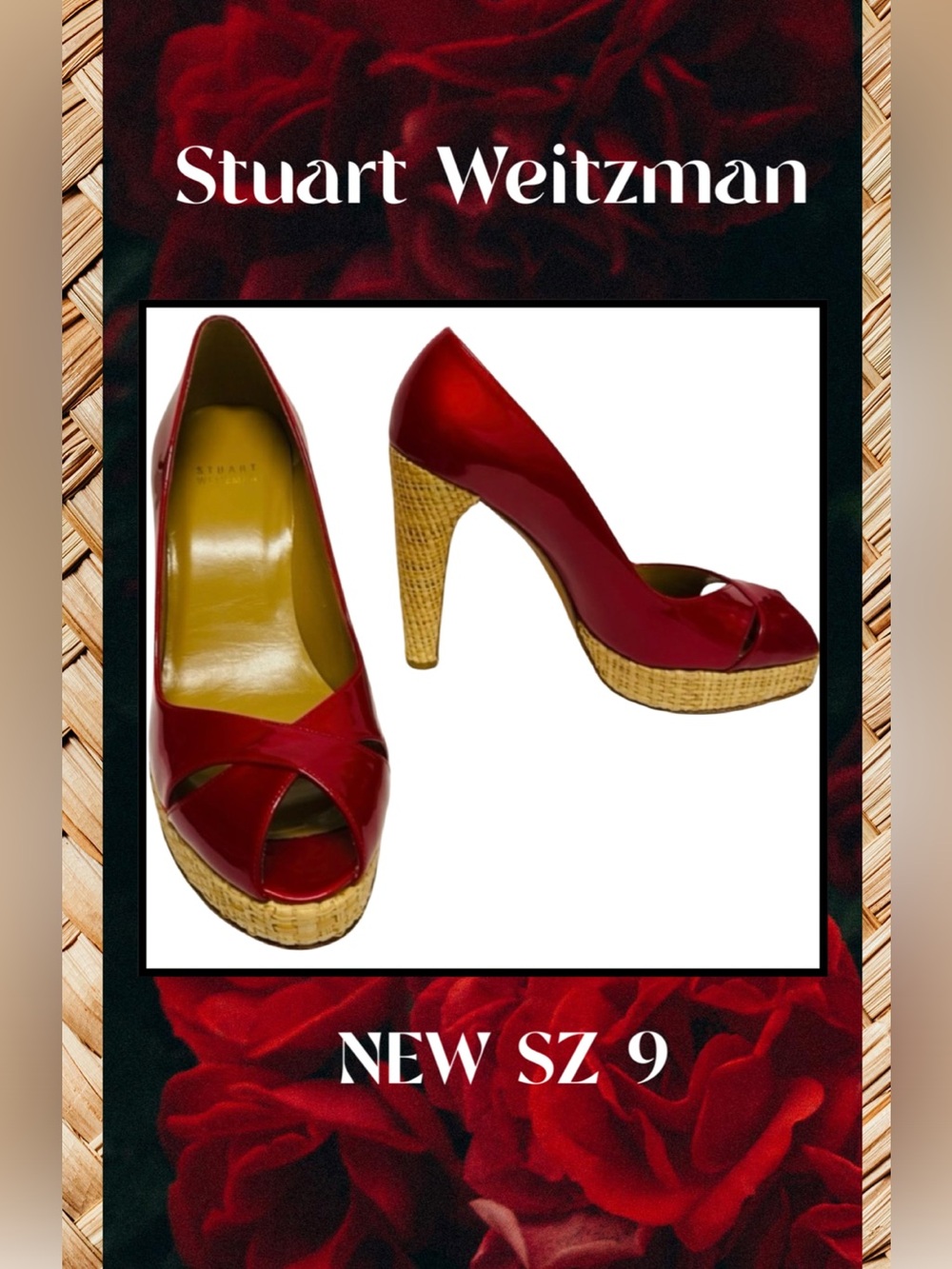 STUART WEITZMAN  Red Patent Leather Platform Peeptoe Pump Sz9 New
